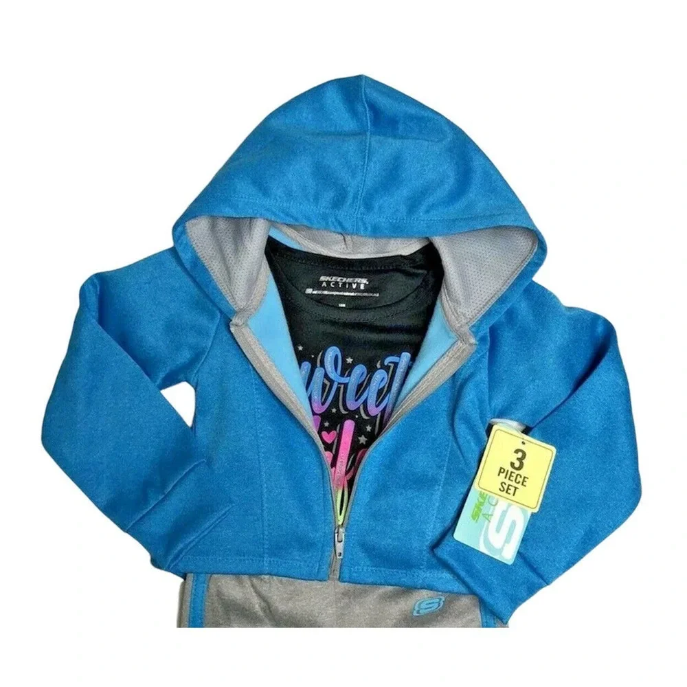 NEW Skechers Baby Girls 3 Piece Hooded Jacket Pants Shirt Active Wear Outfit 18M